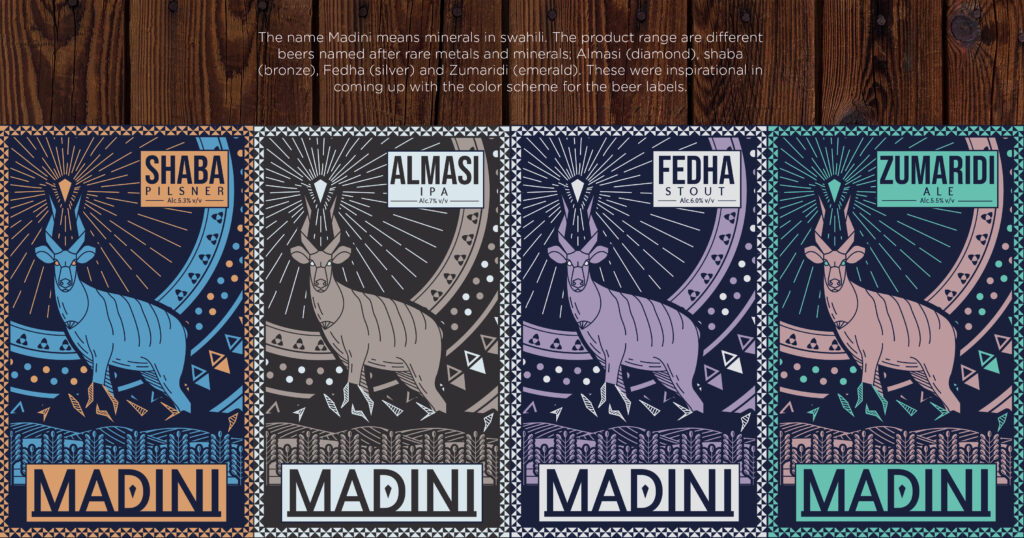 madini craft beer label illustration variations